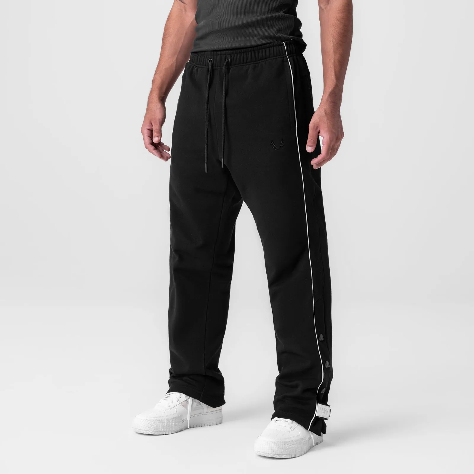 0998. Herringbone Terry Snap Button Sweats - Black