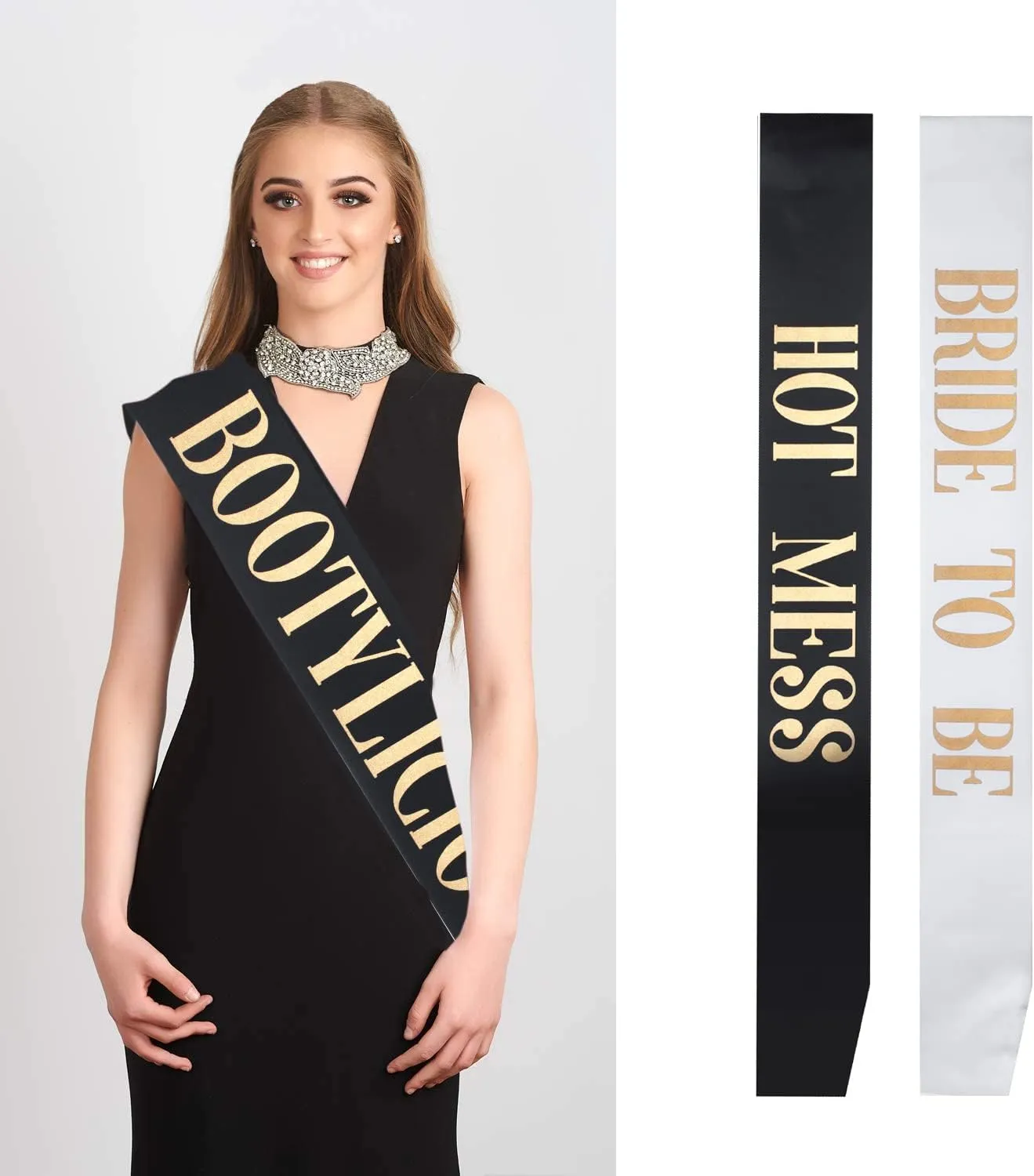 12 Pack- Bachelorette Party Bride to Be Sash- Unique Bride Bridesmaid Sashes for Bachelorette Party (Black, Rose Gold Letters)