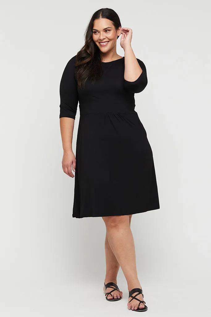 3/4 Sleeve Beth Dress - Black