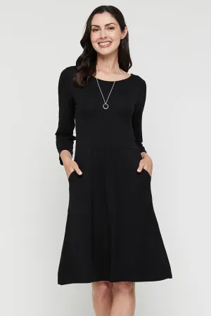 3/4 Sleeve Beth Dress - Black