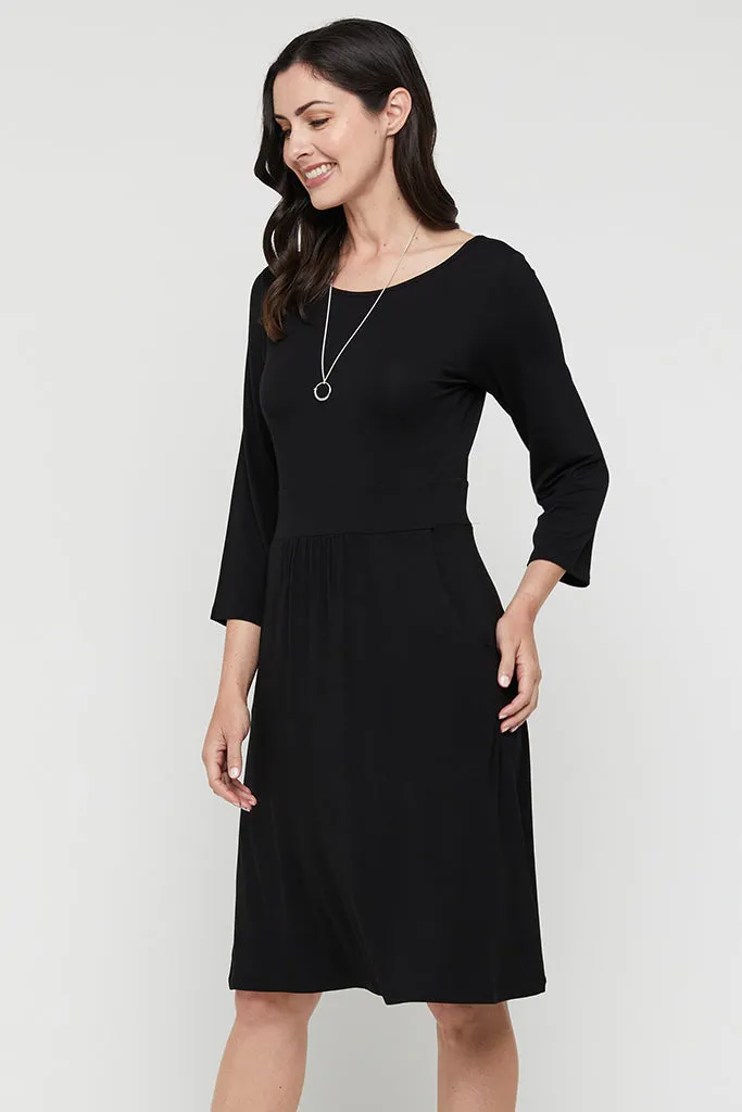 3/4 Sleeve Beth Dress - Black