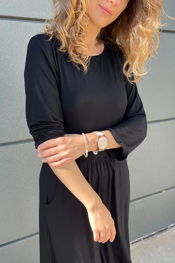 3/4 Sleeve Beth Dress - Black