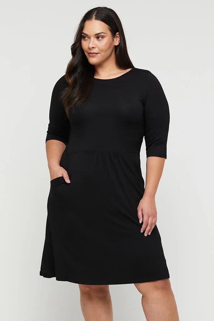 3/4 Sleeve Beth Dress - Black