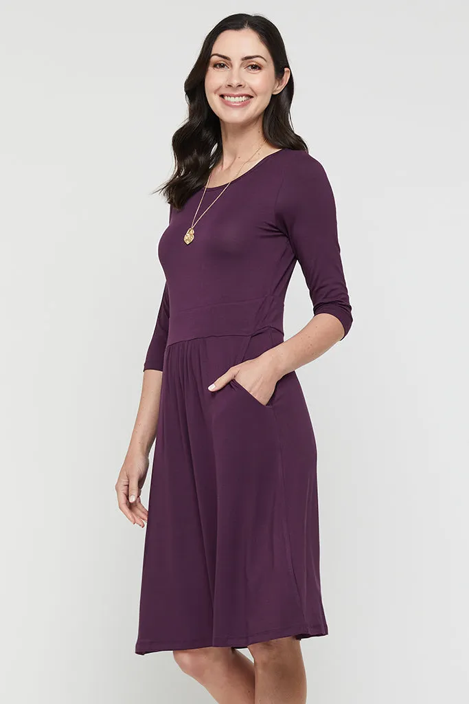 3/4 Sleeve Beth Dress - Plum