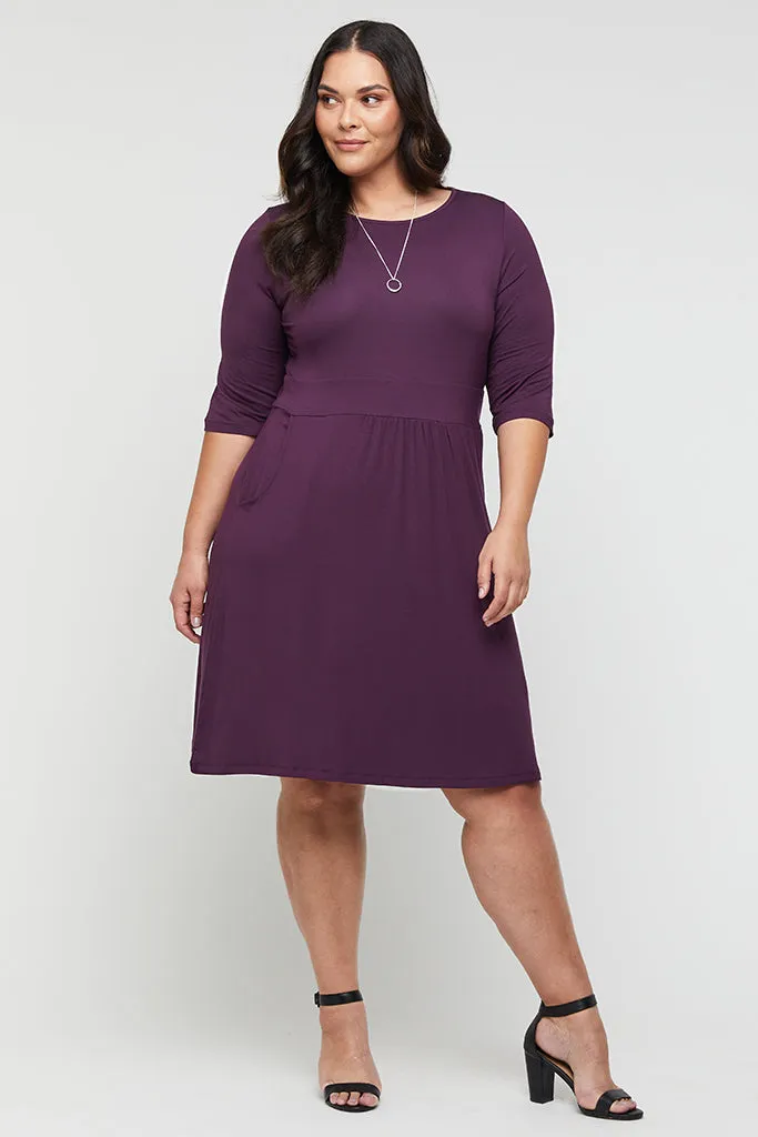 3/4 Sleeve Beth Dress - Plum