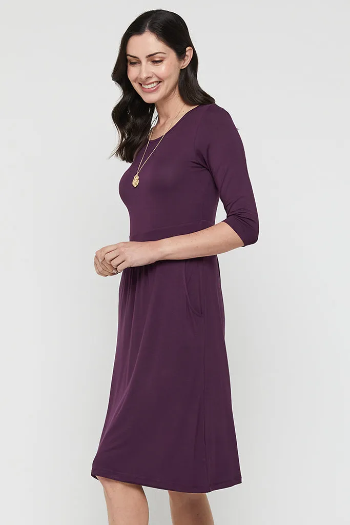 3/4 Sleeve Beth Dress - Plum