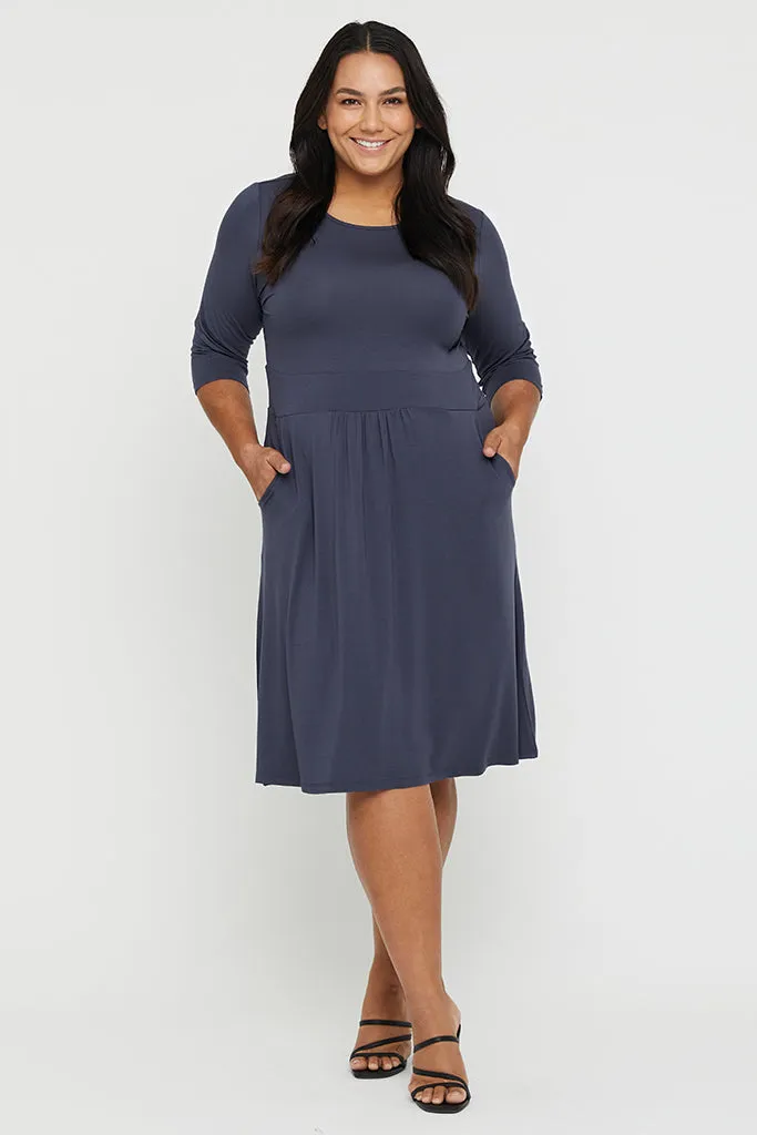 3/4 Sleeve Beth Dress - Storm