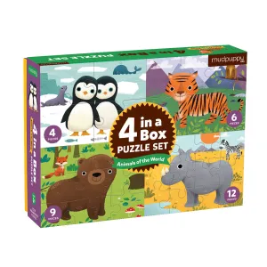 4 in a Box Animals of the World Puzzle 12 Pieces by Mudpuppy