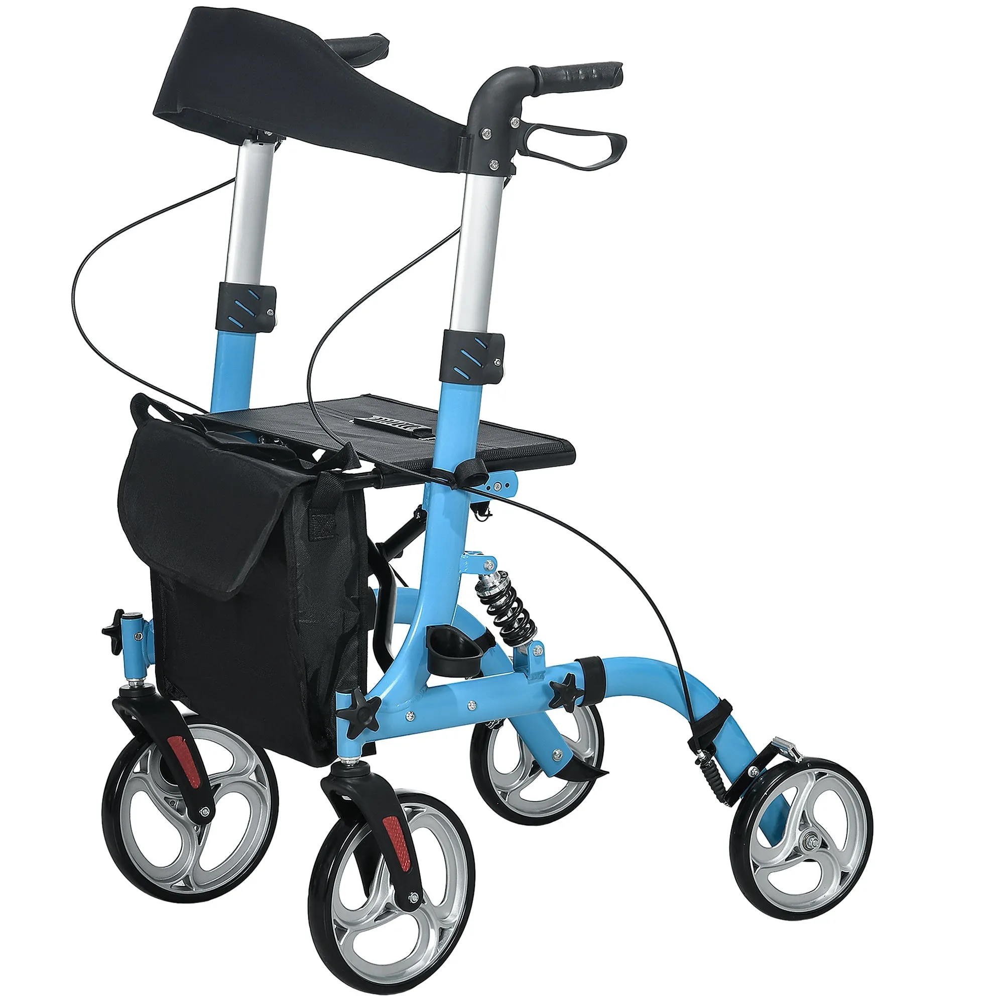 4 Wheel Rollator With Seat & Back, Lightweight Folding Mobility Walker Large Wheels Carry Bag Adjustable Height