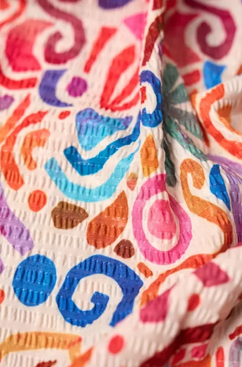 Abstract Multicolored Pattern Printed Crushed Muslin Fabric