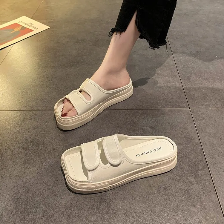 Aesthetic Printed Canvas Flat Sole Summer Slippers