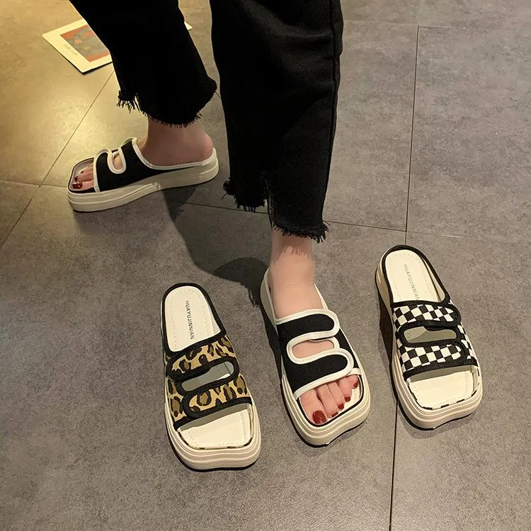 Aesthetic Printed Canvas Flat Sole Summer Slippers