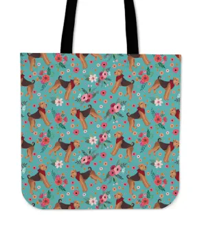 Airedale Terrier Flower Linen Tote Bag