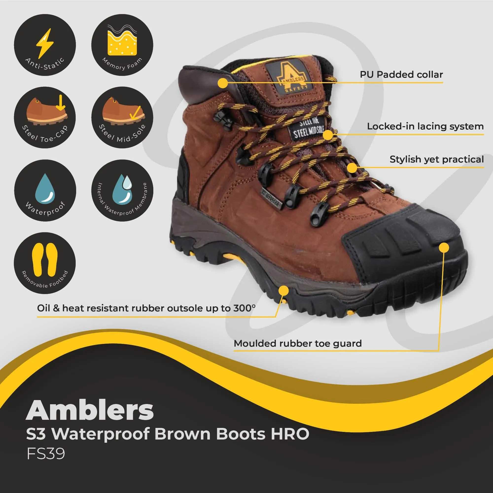 Amblers Waterproof Brown Boot S3 HRO FS39