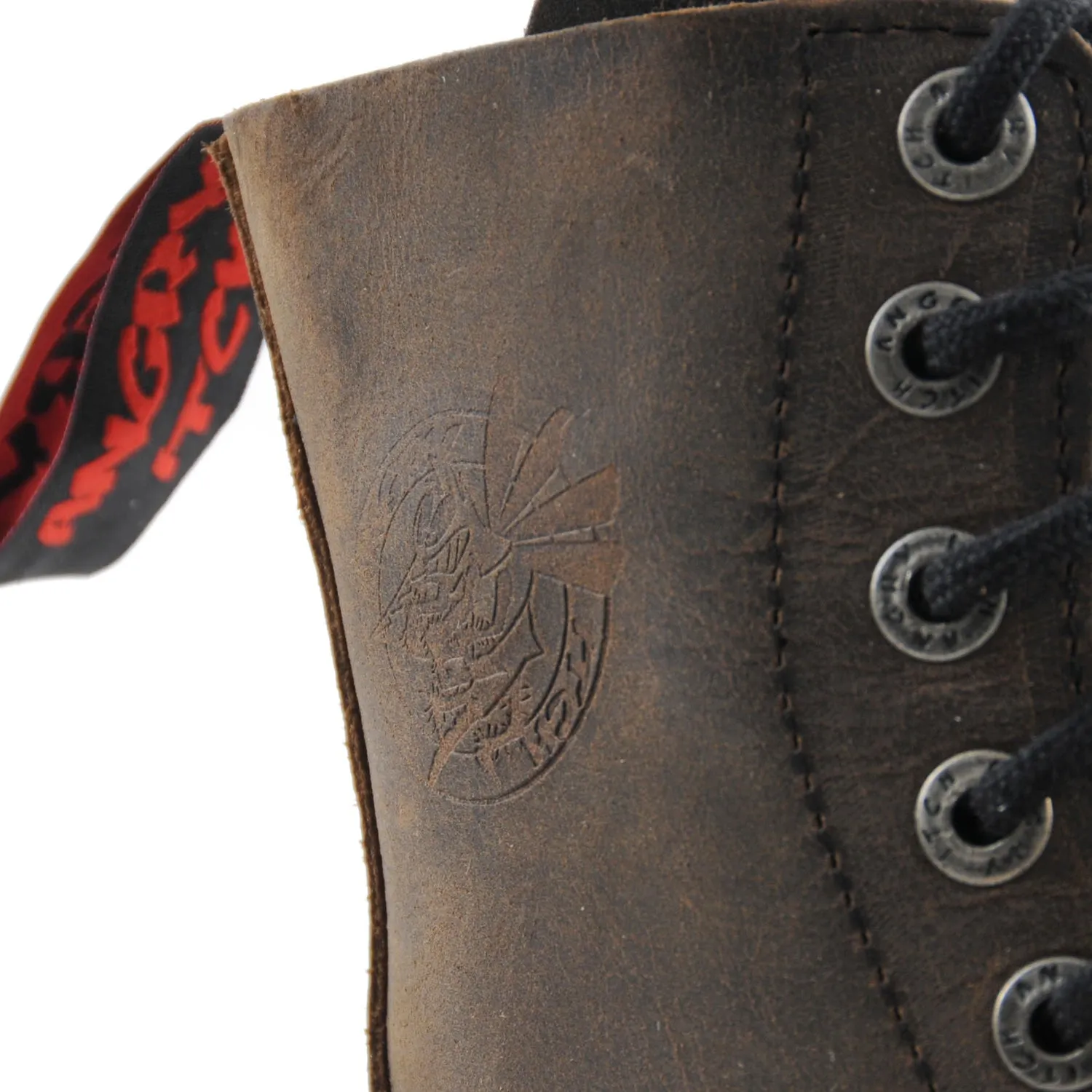 Angry Itch 8 Eyelet Boots with Steel Toe Cap Vintage Brown Leather