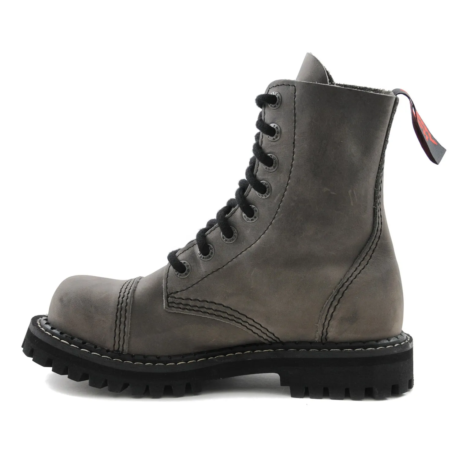 Angry Itch 8 Eyelet Boots with Steel Toe Cap Vintage Grey Leather