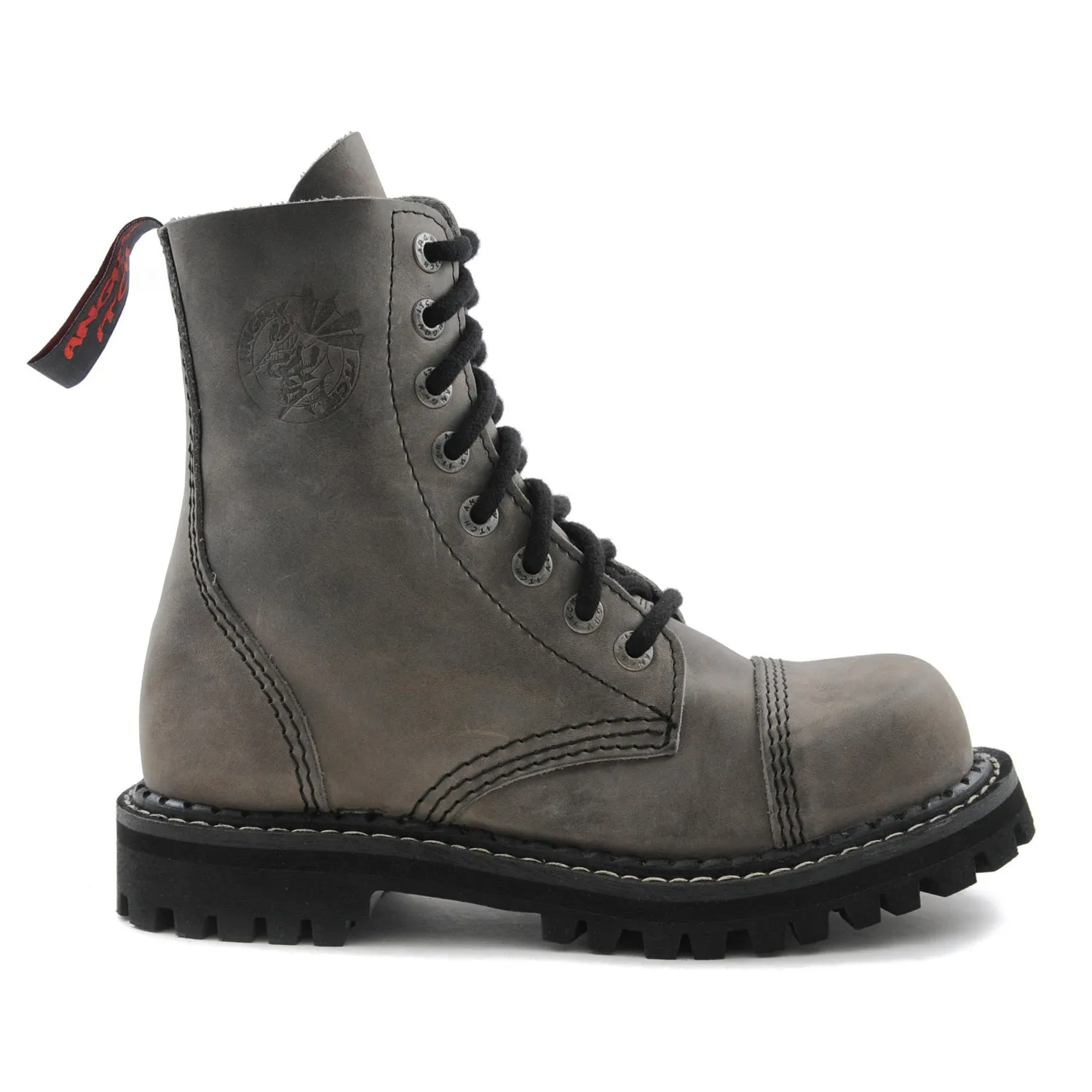 Angry Itch 8 Eyelet Boots with Steel Toe Cap Vintage Grey Leather