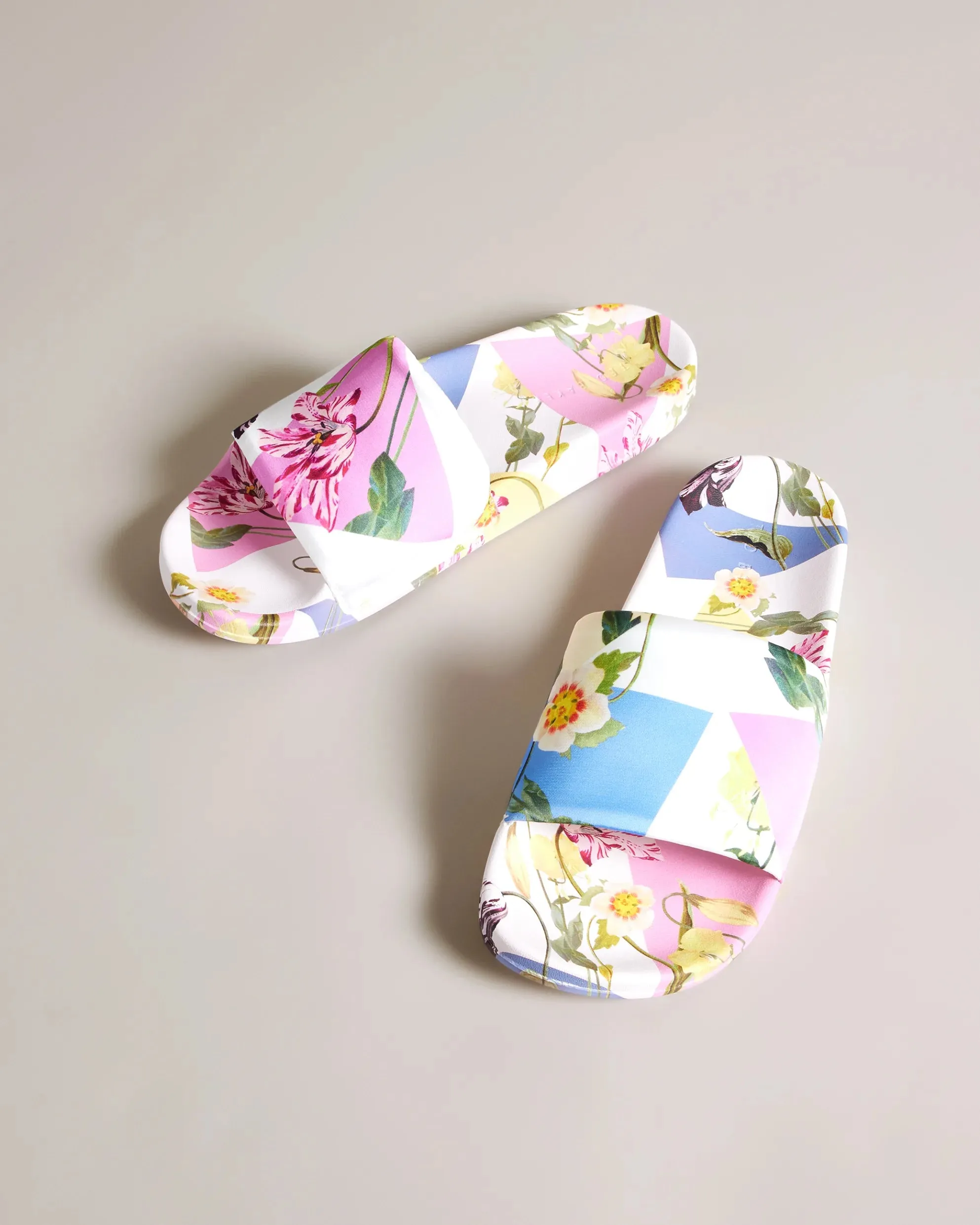 Azzyla Floral Printed Satin Sliders - White