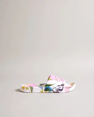 Azzyla Floral Printed Satin Sliders - White