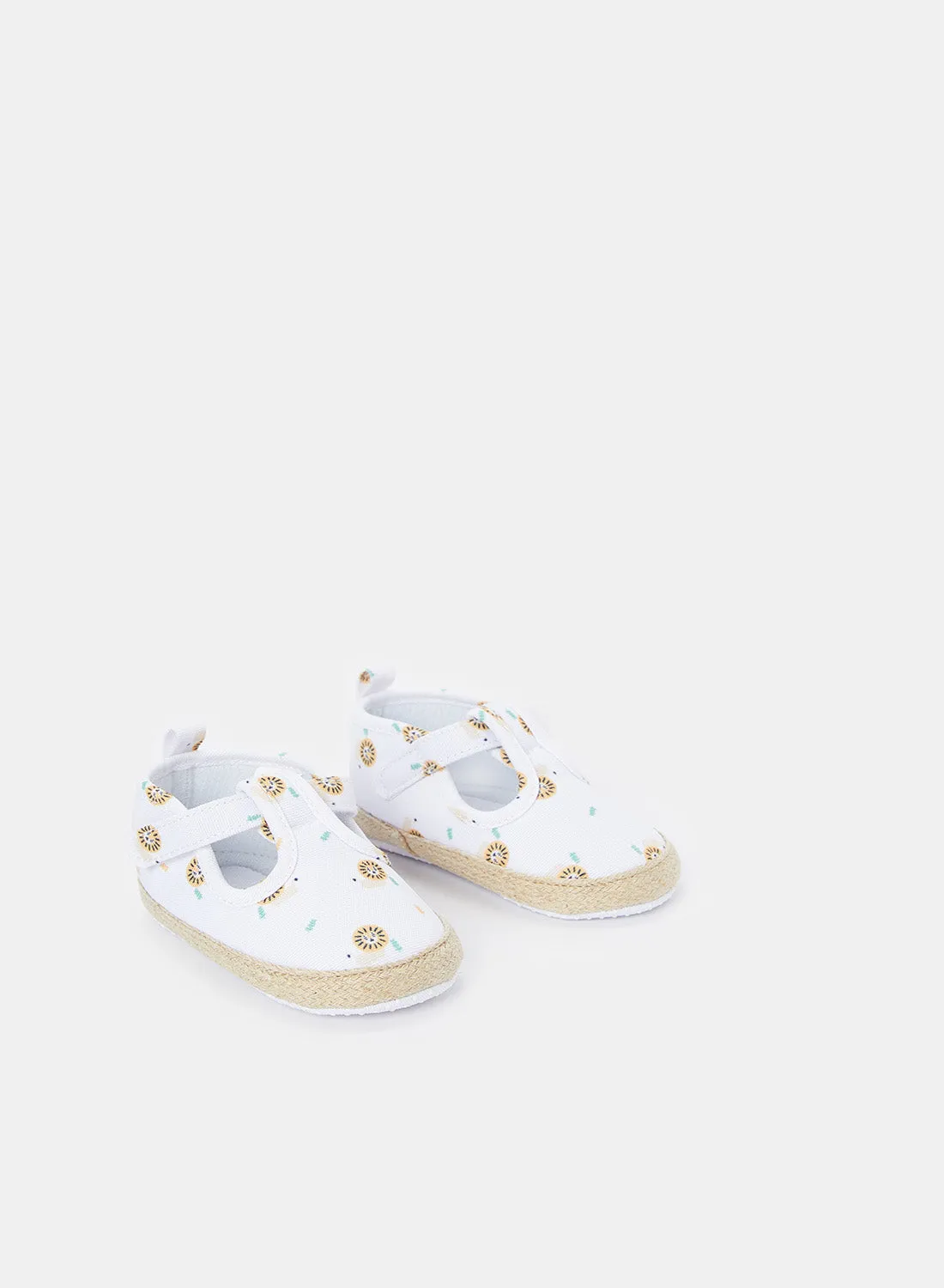 Babies White Printed Velcro Shoes