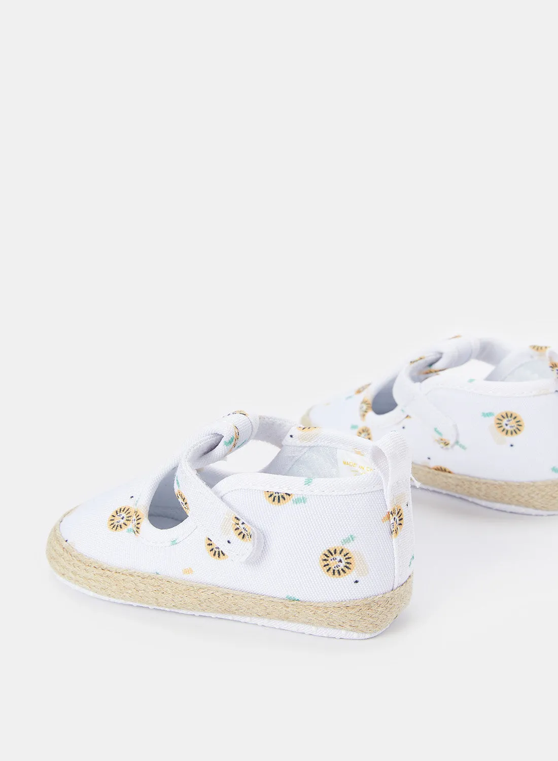 Babies White Printed Velcro Shoes