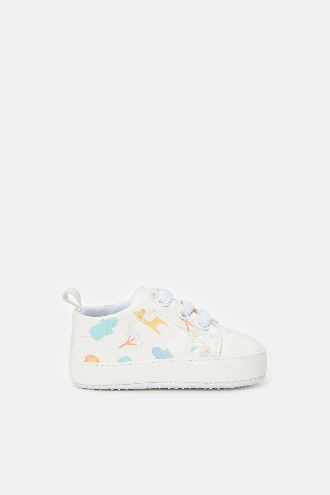 Baby White Printed Pram Shoe