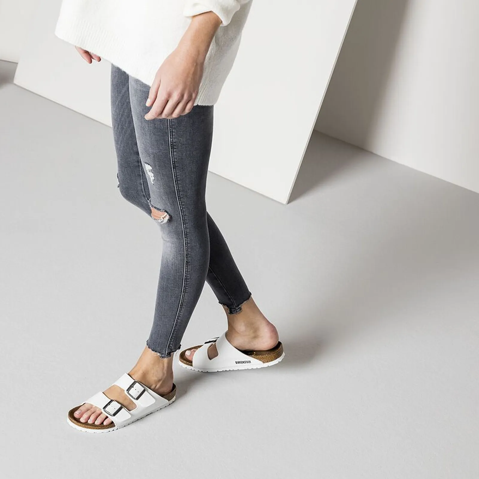 Birkenstock Arizona Narrow Slide Sandal (Women) - White Birko-Flor