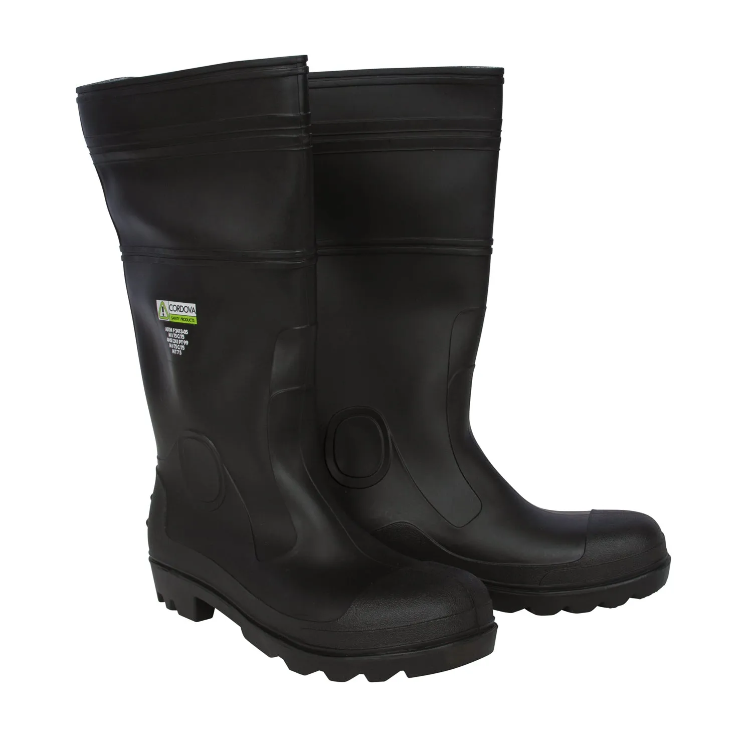 Black Boots with Black PVC Sole, EVA Insole, Steel Toe, Cotton Lined, 16-Inch Length