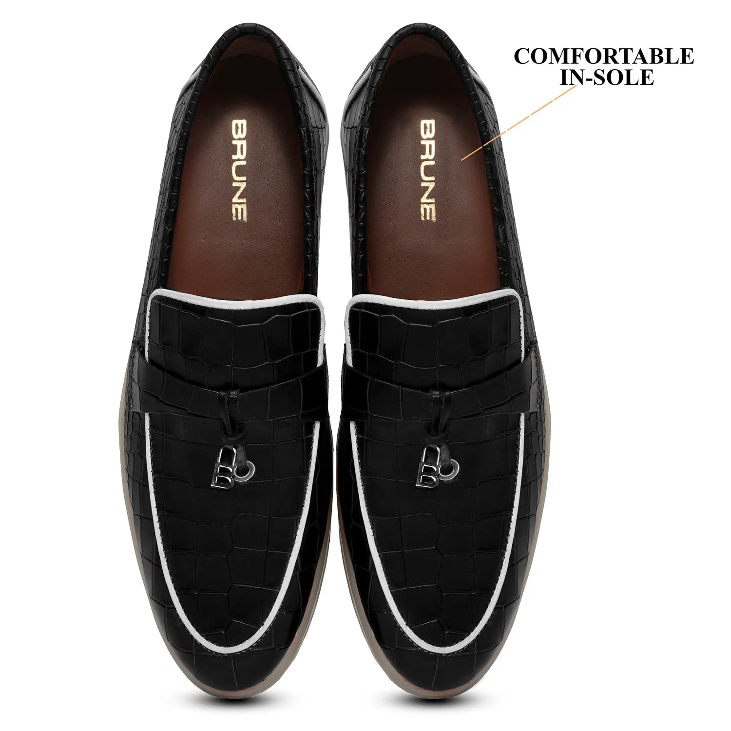 Black Deep Cut Yacht Loafers With Rubber Sole