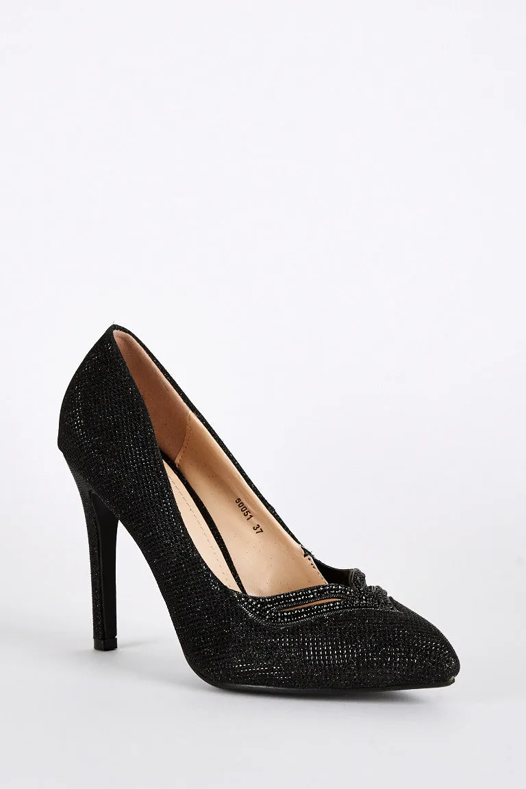 Black Diamante Embellished Sparkly Court Shoes