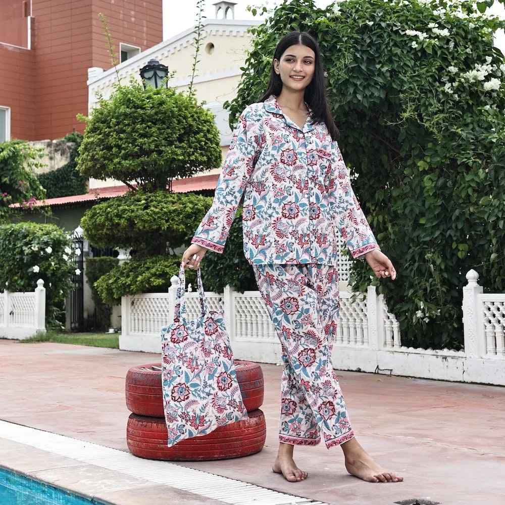 Block Printed Pajama Set: Candy Cane