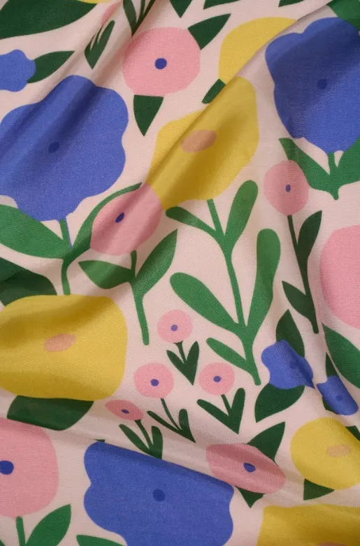 Blotchy Multicolor Floral Pattern Printed Natural Muslin Silk Fabric