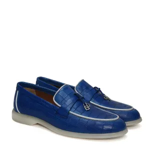 Blue Deep Cut Yacht Loafer With Rubber Sole