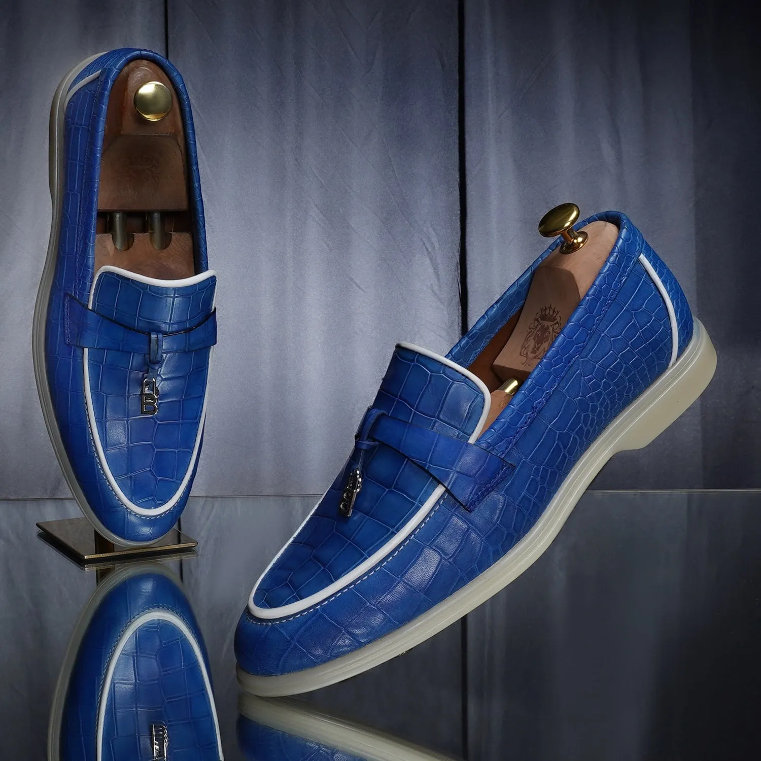 Blue Deep Cut Yacht Loafer With Rubber Sole