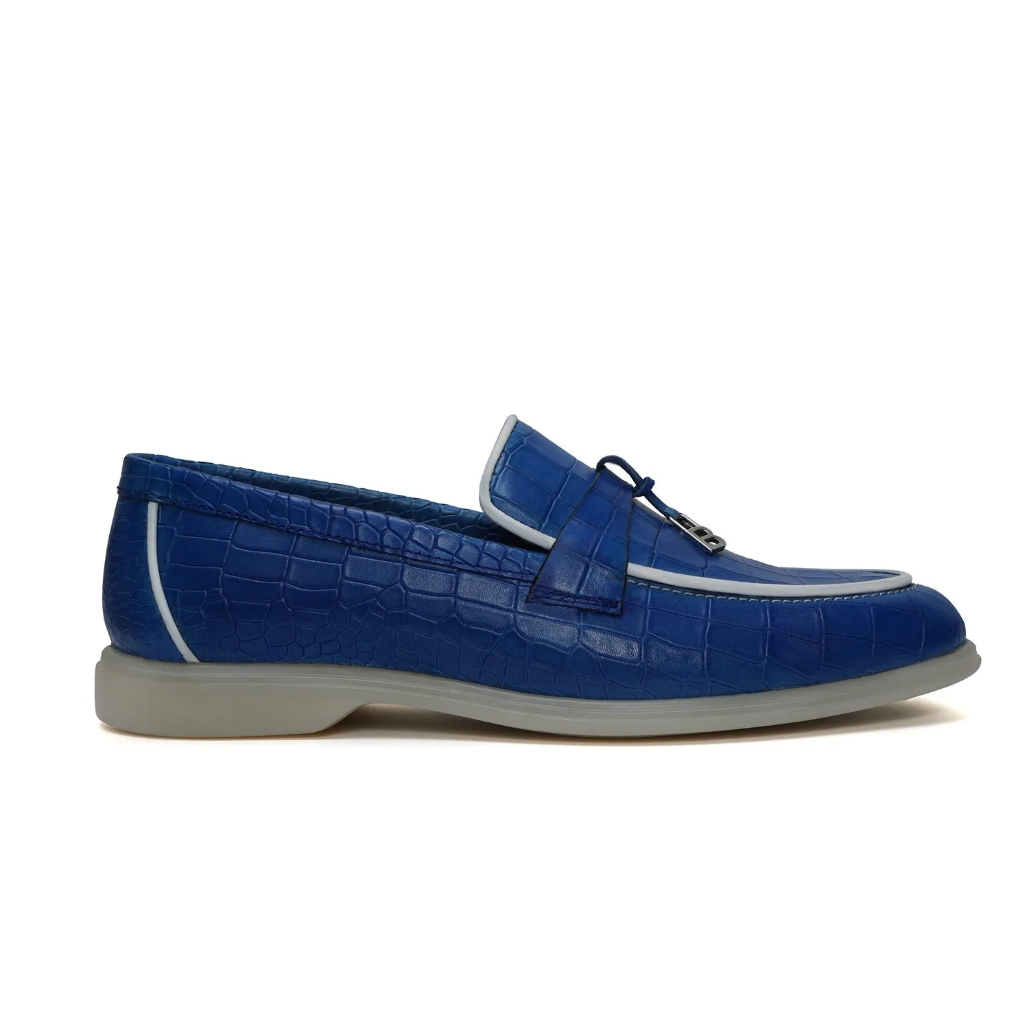 Blue Deep Cut Yacht Loafer With Rubber Sole