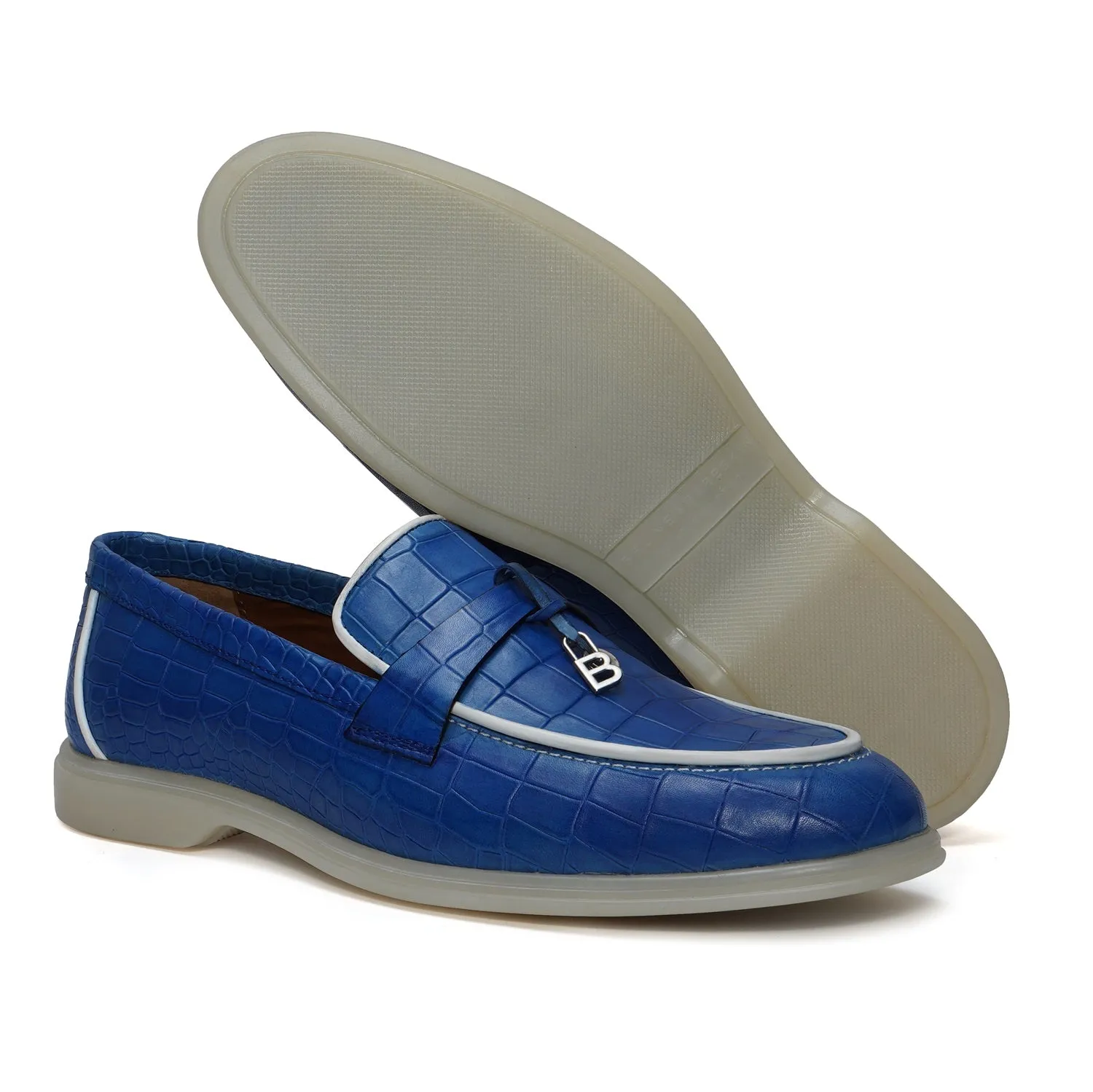 Blue Deep Cut Yacht Loafer With Rubber Sole