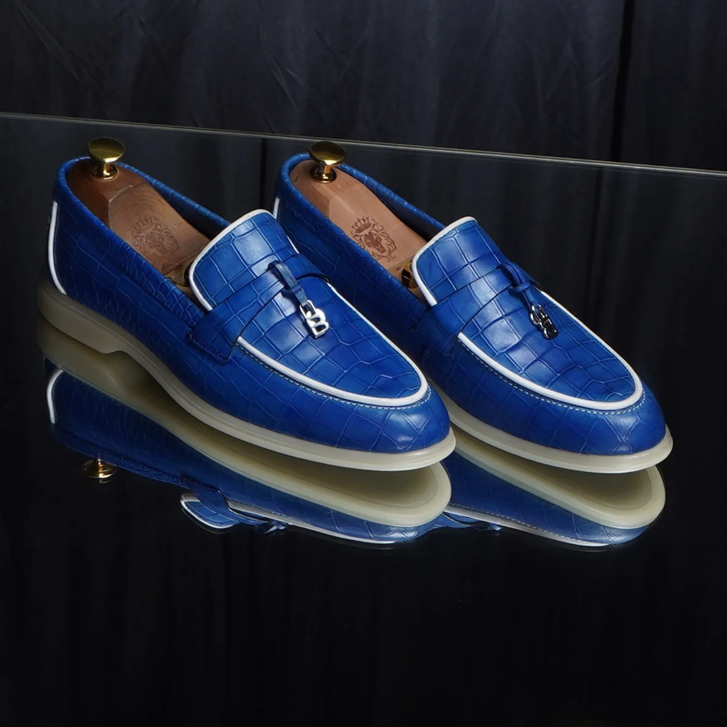 Blue Deep Cut Yacht Loafer With Rubber Sole