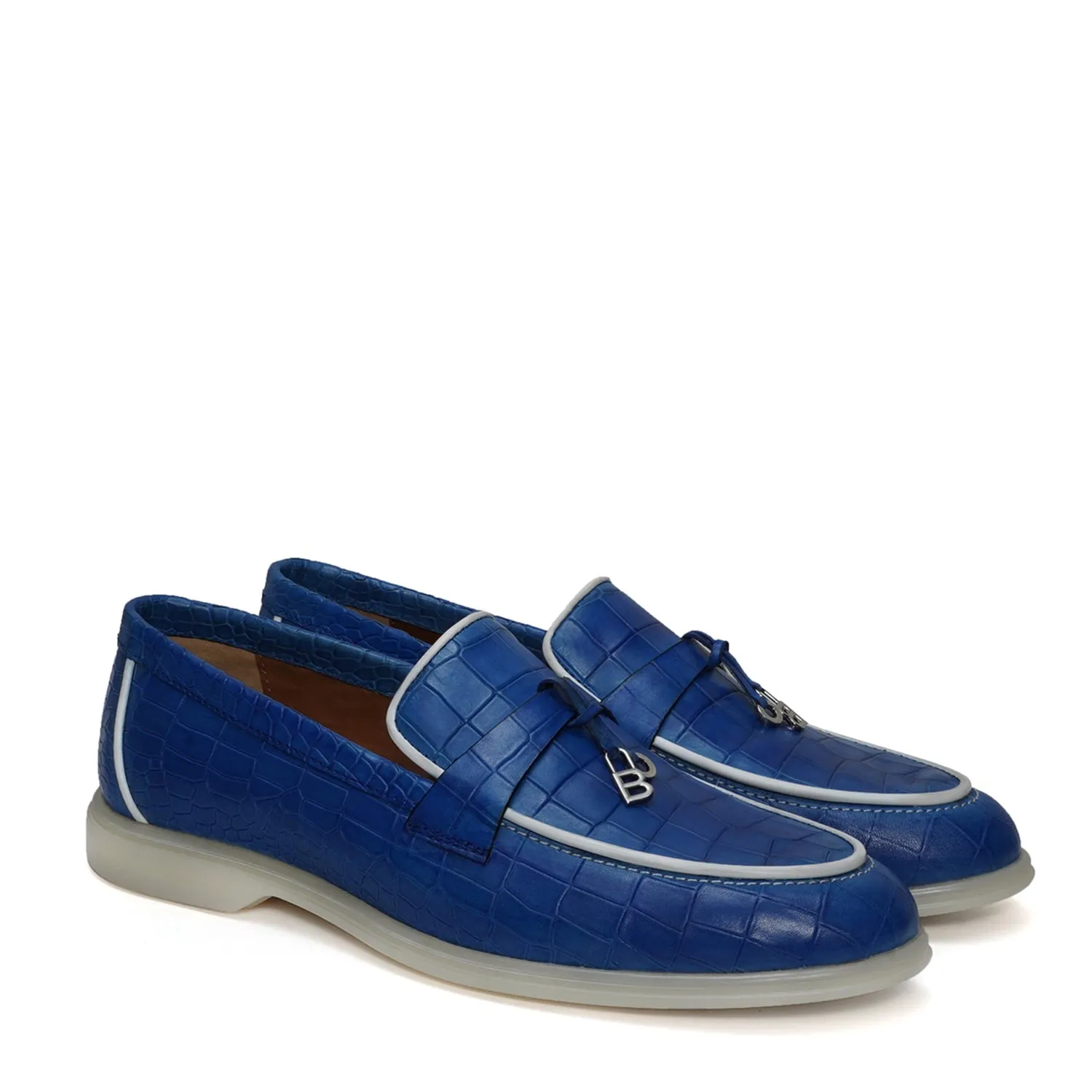 Blue Deep Cut Yacht Loafer With Rubber Sole