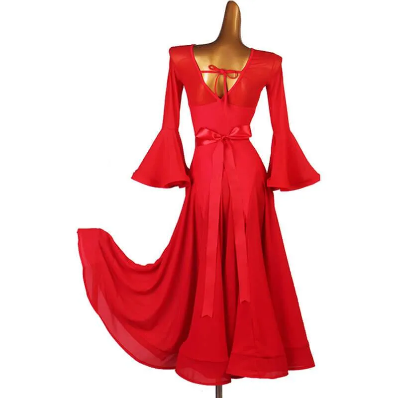 Boat Neck Trumpet Sleeve Ballroom Dress with Mesh