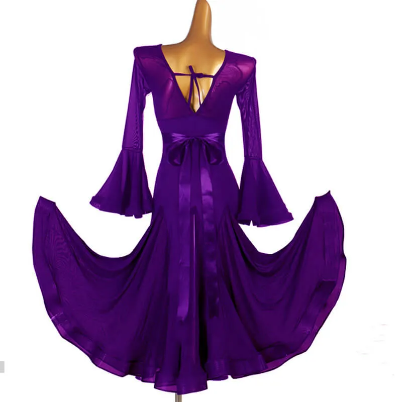 Boat Neck Trumpet Sleeve Ballroom Dress with Mesh