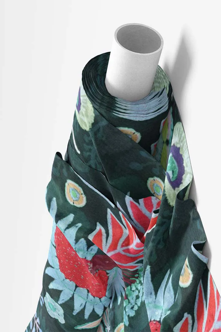 Bottle Green Digital Floral Printed Georgette Fabric