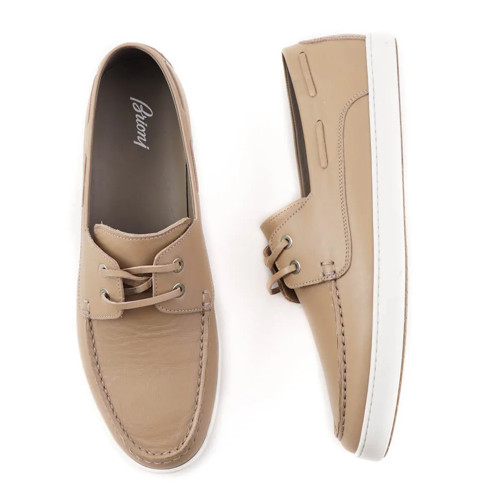 Brioni Tan Calf Leather Boat Shoes