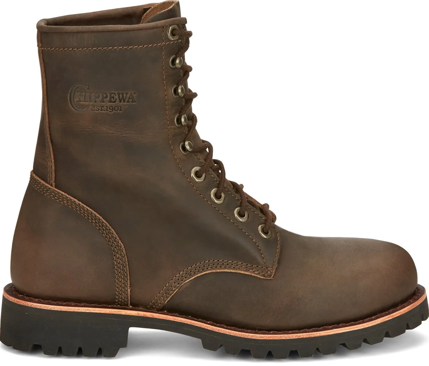 Chippewa Mens Classic 2.0 8in Steel Toe Chocolate Apache Leather Work Boots