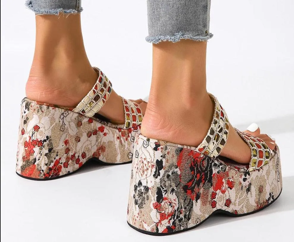 Chunky Printed Wedge Sandals