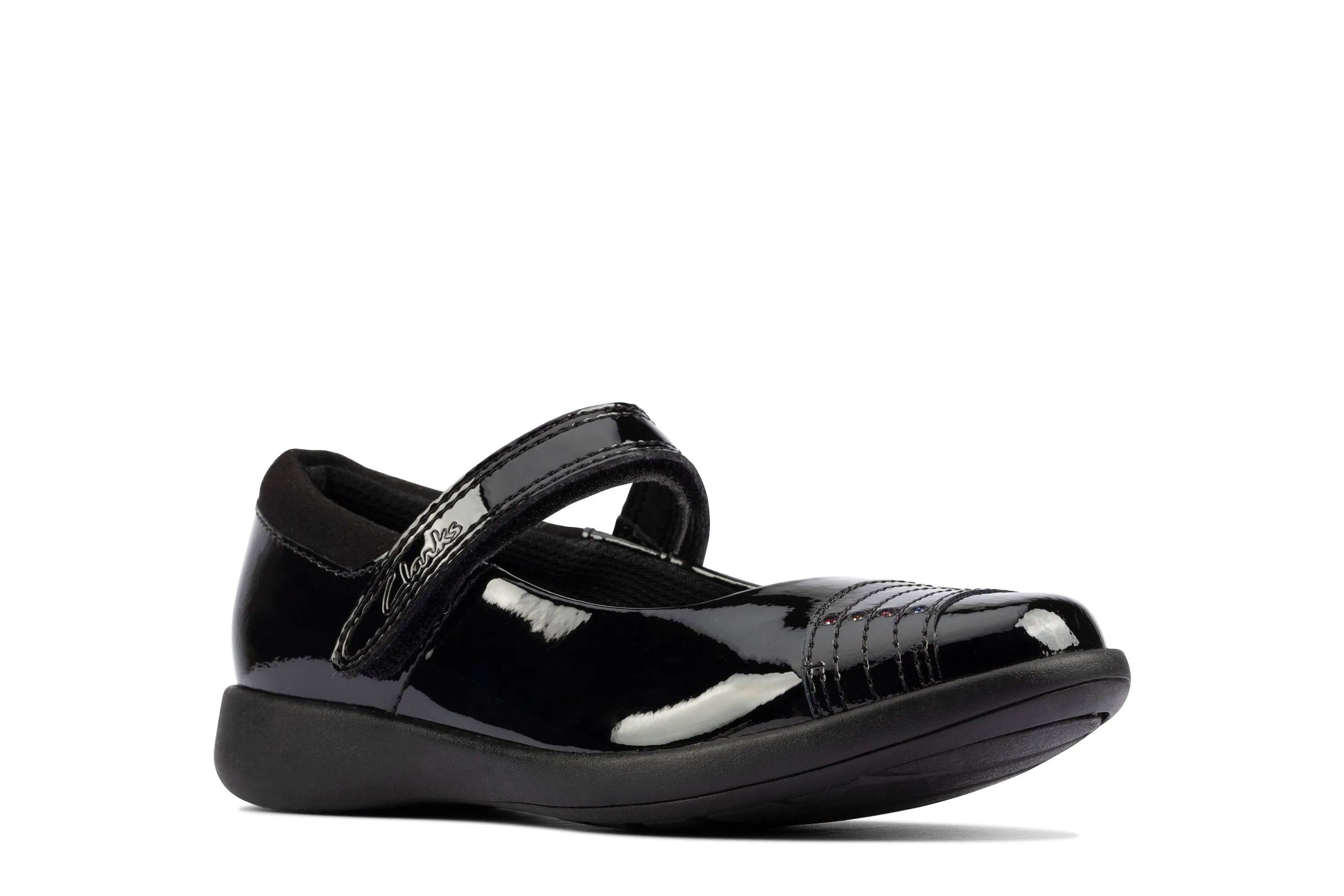 Clarks Etch Beam K Girls Black Patent School Shoe