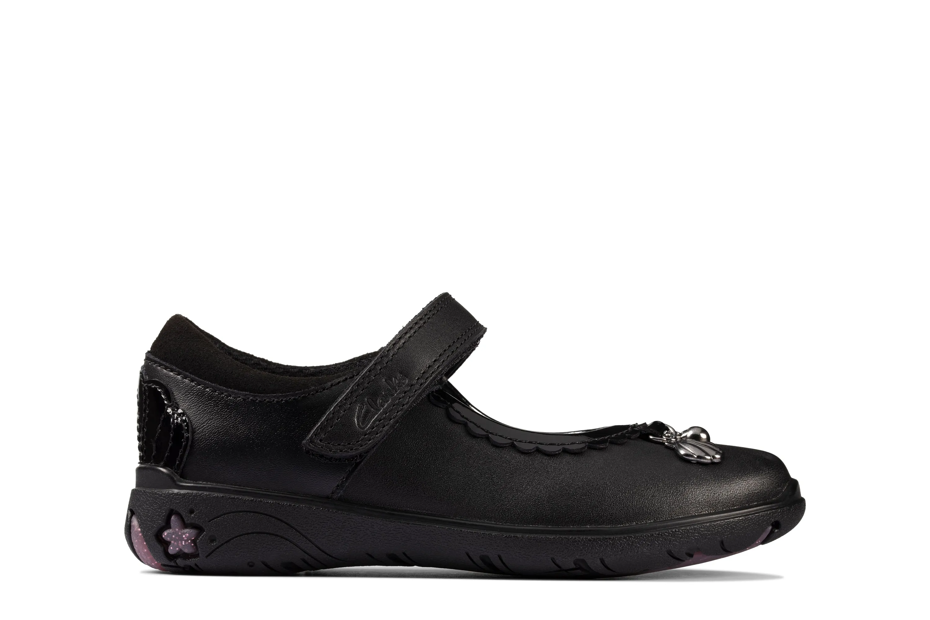 Clarks Sea Shimmer Girls Black School Shoe