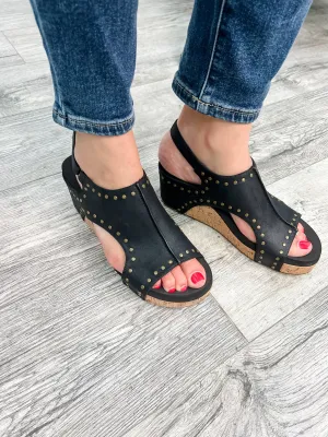 Corkys "Carley" Wedge Sandal (Black Oil Studs)