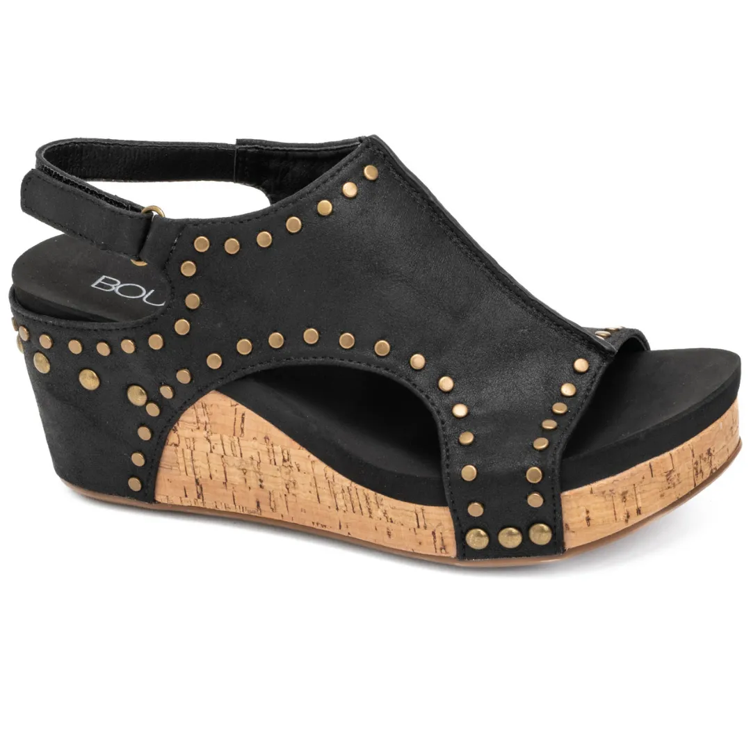 Corkys "Carley" Wedge Sandal (Black Oil Studs)