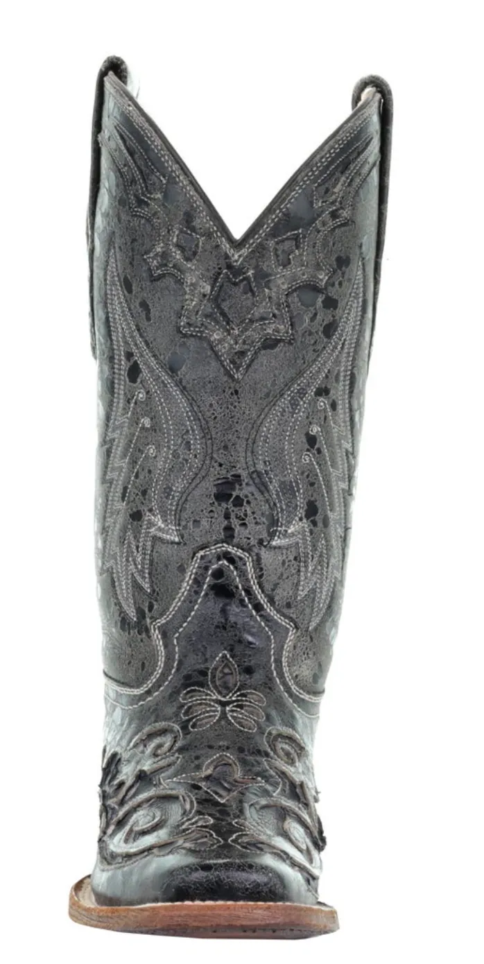 CORRAL WOMEN'S BLACK SNAKE INLAY BOOT- A2402