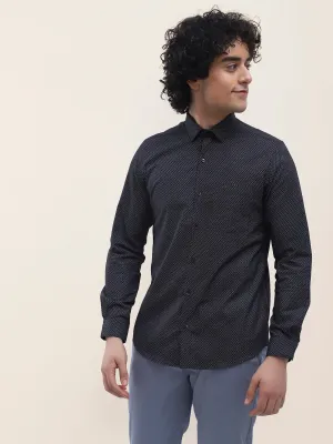 Cotton Tencel Black Printed Full Sleeve Formal Shirt